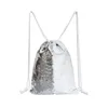 Sublimering Blank Magic Drawstring Bag Reversible Sequin Travel Outdoor Shoulderbag Square Shinny Ryggsäck