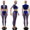 Femmes deux pièces pantalons en maille ensemble tenues d'été hauts courts Leggings transparents vêtements en gros femme Rave fête porter