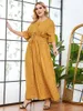 Plus -klänningar Summerklänning 2022 Kvinnor O Neck Half Sleeve Printing High midja Casual Yellow Maxi Long ClothingPlus