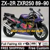 Motorcykelkropp för Kawasaki Ninja ZX2R ZXR250 ZX 2R 2 R R250 ZXR 250 89-98 BOODYWORK 8DH.59 ZX2 R ZX-2R ZXR-250 89 90 ZX-R250 1989 1990 Full Fairings Kit Silver Black