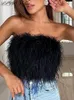 Sexy Feather Canotta corta Moda donna Fluffy Backless Solid Tube Top Donna Primavera Estate Lady Party Club Vest 220318