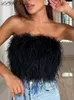 Sexy plume recadrée débardeur femmes mode moelleux dos nu solide bustiers femme printemps été dame fête Club gilet 220318