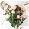 Decorative Flowers Wreaths Festive Party Supplies Home Garden 10Pcs Simation 3 Heads Rose Bud Bouquet Artificial For Wedding Flower Wall B
