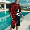 Horror Skull 3D Printing Summer Męska T-shirt i szorty 2-częściowy zestaw o nokrecie swobodny sportowy garnitur modny