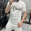 T-shirts pour hommes lettre impression manches courtes 2022 été nouveaux T-shirts en coton mercerisé de haute qualité mince polyvalent col rond vêtements haut M-4XL noir blanc