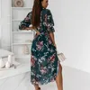 Femmes imprimé fleuri longue robe été Boho Sexy col en V demi manches femme Vintage décontracté côté fendu grand ourlet Maxi es 220527