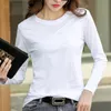 Langarm Frauen Bambus Baumwolle Casual Solide T-shirt Frühling Weibliche Lose Mode Taste T Shirts Oansatz Grün Lila Tops 220402