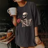 Drop Shoulder Vintage Women T Shirt Skull Printed Funny Woman Tshirts Short Sleeve Summer Loose Dark Gray Graphic Tees Tops