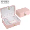 2022 PU leather storage with diamond button cute ring and necklace leather box durable storage showcase