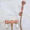 Bathroom Shower Sets Antique Red Copper Faucet Bath Mixer Tap With Hand Head Set Wall Mounted Kna299Bathroom
