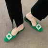 Pantofole Nxy Rimocy Punta chiusa Crystal Women Green Pu Leather Flat Slides Donna 2022 Fashion Strass Mules Summer Ladies Shoes 220705