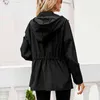 Women's Trench Coats 2021 Autumn/Winter Hoodie Waist Rain Jacket Zip Raincoat Outdoor Mountain Clothing Womens Clothes Designer T220811