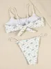 Women's Swimwear Summer Bikini Set 3 Piece Suits Bikinis Floral Swimsuit 2022 String Bathing Beach Wrap Fresh Biquini Ribbed Wear