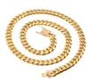 14K Plated Gold Chain 10mm Cuba chain micro set white diamond buckle encryption Necklace 22 inches