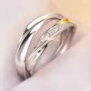 1 Pair Copper Plated Platinum Resizeable Couple Ring Inlay High Quality Zircon Adjustable Size Engagement Wedding Ring Men Women Festival Gift Finger Jewelry