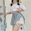 Women Lace Shorts Y2k Wide-leg A-line Sexy Pants Korean Fashion High Waisted Denim Casual Loose Summer Girl 220411