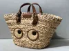 beach straw tote Hand-held Big Eyes Vegetable Basket Bag Hand-woven with Cowhide 220610