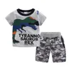 Mudkingdom Summer Boys Outfits Dinosaur T-Shirt and Chino Camo Short Set Toddler Clothes Children Clothing 220419