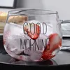 レタープリント透明なクリエイティブガラスコーヒーティーマグドリンクデザート朝食ミルクカップガラスマグカップハンドルドリンクウェア20220513 D3