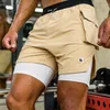 Ginásio shorts shorts verão 2 em 1 multiplocket sports esportes de alta qualidade muscular treinamento masculino executando d220615