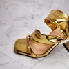 Kleding schoenen groot formaat 2022 zomer elegante gouden damesglaasjes modehigh hakken muilezels dames sandalen pumps square teen dames schoenendress