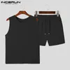 Tute da uomo Completi da uomo Tinta unita Vacanza O-Collo T-shirt senza maniche Pantaloncini Due pezzi Streetwear Abiti casual S-5xl Incerunmens DFLW