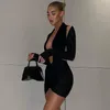 Women Tight Sexy Black Short es long sleeve Backless Cut Out Dress Y2k mini Summer ladies evening club Party clothes 220608