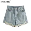 KPYTOMOA Women Chic Fashion Ripped Bwalone Denim Shorts Vintage High talia Kieszenie muchowe Kobiety Krótkie dżinsy Mujer 201029