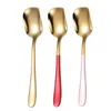 Cuillère carrée en acier inoxydable Crème glacée Dessert Scoop Enfants Long manche Cuillères à remuer Lait Cuisine Restaurant Scoops GCB15126