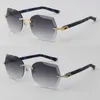 Vendita all'ingrosso Moda in metallo senza montatura con taglio a diamante Occhiali da sole Plaid blu Plancia Occhiali da sole Occhiali maschili e femminili Lenti triangolari Unisex Grandi occhiali adumbrali Cat eye Eyewear Hot