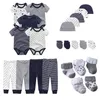 24pieces geboren baby rompers+broek+wanten+hoeden+sokken ingesteld 100%katoenen print unisex babymeisje jongenskleding sets 220509