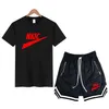 Mens Tracksuit 2 Piece Set Summer Solid Sport Brand Suit Short Sleeve T Shirt and Shorts Casual Fashion Man Clothing 10 Color