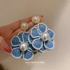 Bengelen kroonluchter Boheemse blauwe grote doek bloem oorbellen voor vrouwen verklaring sieraden handgemaakte parel overdreven retro pendientesDangle