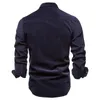 Herrenhemd, Business-Casual, einreihig, 100 % Baumwolle, modisch, einfarbig, Cord, Herren-Herbst-Slim-Top, EU-Größe 220330