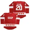 Vipceothr męskie 20 Vladislav Tretiak 24 Sergei Makarov Vintage 1980 CCCP Rosja Home Red Stitched Hockey Jersey podwójna nazwa i numer