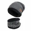 Basker 2 st/set nack varmare stickad hatt halsduk set päls ull foder tjocka varma stickade mössor balaclava vinter män casual capberets wend22