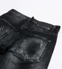 Erkek tasarımcı kot pantolon yüksek elastics sıkıntılı yırtık ince fit motosiklet bisikletçisi denim erkekler moda siyah pantolon#700