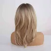 Femmes cheveux synthétiques Easihair perruques pour Ombre brun blond avec frange en couches Cosplay résistant à la chaleur longueur moyenne perruque 0527