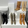 Designer Winter Knee Platform Boots Cowboy Boots Cowhide Strap Square Heel Sole Vrouwen