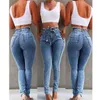 Jeans skinny de mulher alta cintura esticada fina de jeans de jeans lixo calças elásticas L220726