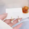 Clip-on & Screw Back Round Shape Romantic Exquisite Zircon Earring For Lady Temperament Shine 14K Real Gold Luxury Pearl Trend PendantClip-o