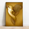 Goldene moderne Liebhaber-Skulptur, Leinwandmalerei, Metallpaar, Poster und Drucke, Wandkunst, Bilder für Wohnzimmer, Heimdekoration