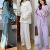 FINETOO 2PC / SET Vinter Varm Flannel Kvinnor Pyjamas Set Plush Velvet Långärmad SleepWear Nightwear Coral Fleece Girls Homewear 220329