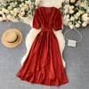 Atopos mulheres verão midi vestido doce elegante mulher vestidos de festa com decote em v puff manga vestidos robe roupas femininas 220513