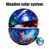 Decorações de interiores Sistema solar de madeira Cosmos Aprendizando brinquedo educacional com 8 planetas Sun/Moon/Astronaut/Rocket Modelo para Kid