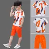 Ensembles de vêtements d'été en coton pour garçons, costume pour enfants de 4 6 8 10 12 14 ans, chemise à manches courtes et Short, 220620