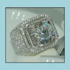 Ringos de cluster jóias masculinas anel de hip hop zircon iCed Out Luxury Cut Topaz cz diamante fl gemtones homens aliança de casamento jewellry drop deli