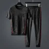 High End Luxury Leisure Sports Suit Men Summer Loose Korean Trend Set of Clothes T Shirt Short Sleeve Trousers Two Piece 220708