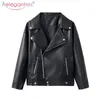 Aelegantmis Nouveau Lâche PU Faux Cuir Veste Femmes Classique Moto Biker Veste Printemps Automne Lady Basic Manteau Plus Taille Vêtements D'extérieur LJ200825