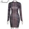 Casual Dresses Kalenmos Snake Print Halter Ladies Evening Dress Long Sleeve Fashion Skinny Sexy Mini Streetwear Spring 2022